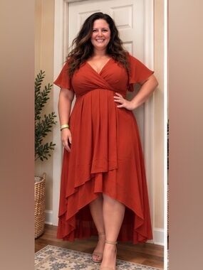 Ever Pretty Rust Orange High-Low Wrap Dress